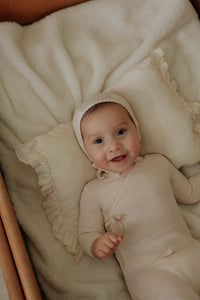 Mema knits Pointelle Footie & Bonnet SS26- Light Pink