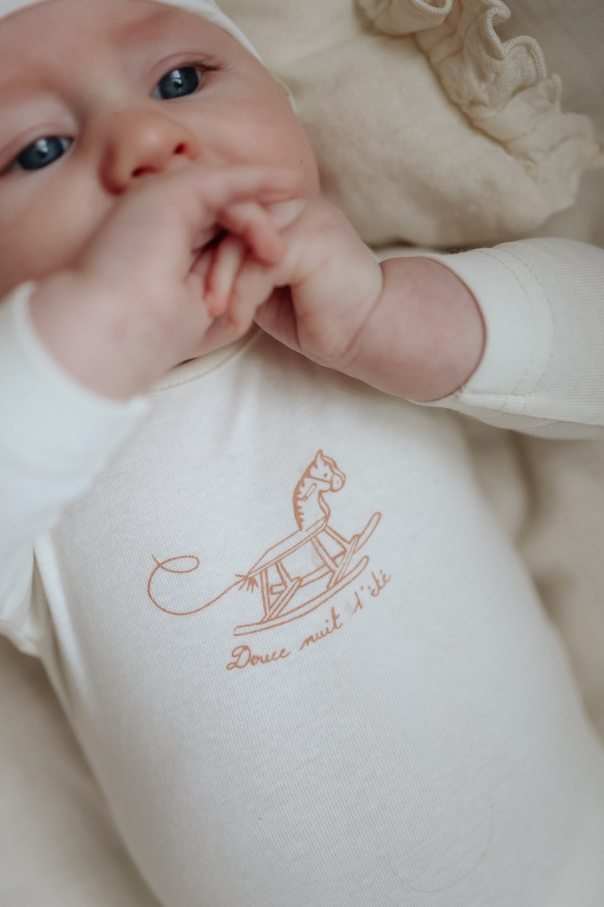 Mema Knits Horse Rocker Footie & Beanie- Ivory