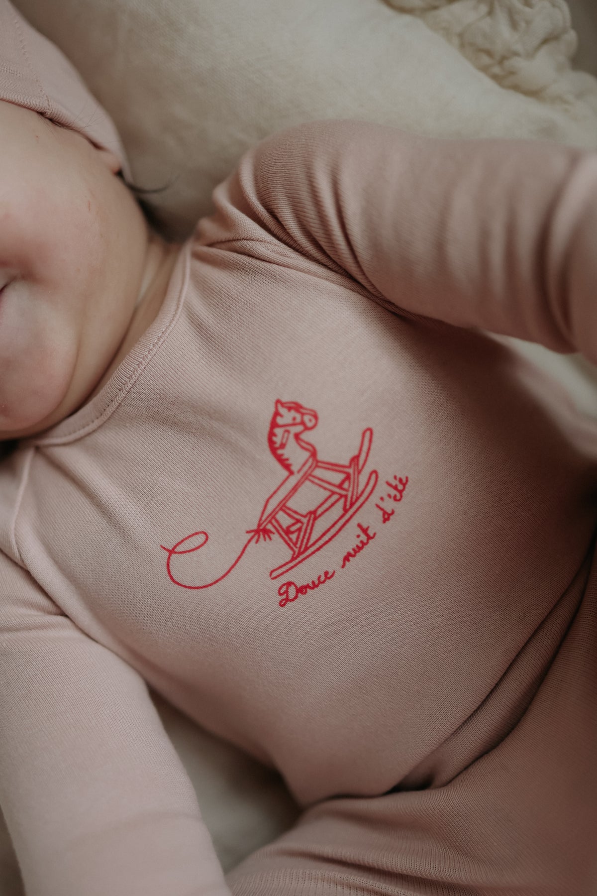 Mema Knits Horse Rocker Footie & Beanie- Pale Pink