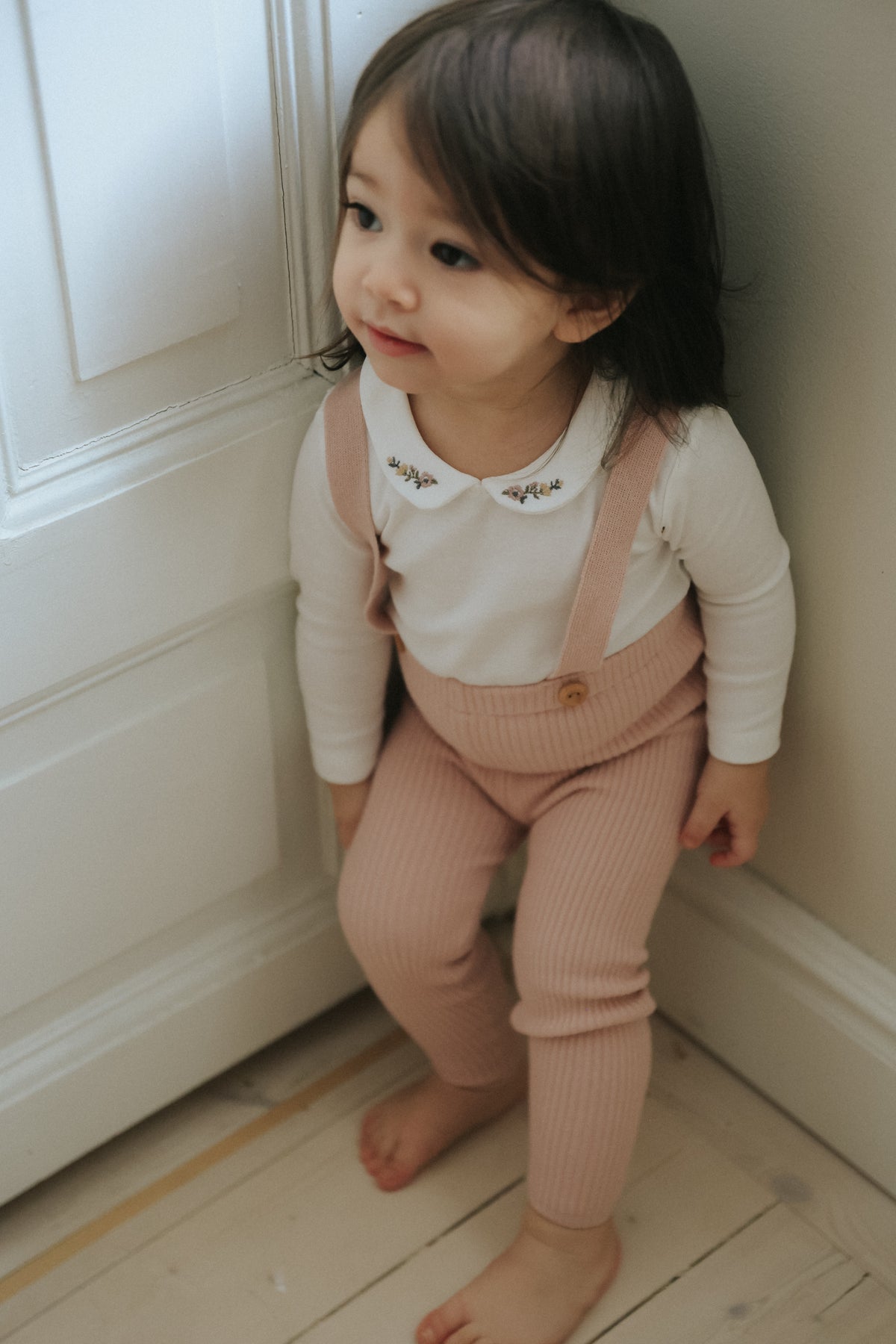 Mema Knits Overall & Collared Onesie -WW/Pale Pink