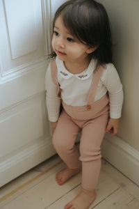 Mema Knits Overall & Collared Onesie -WW/Pale Pink