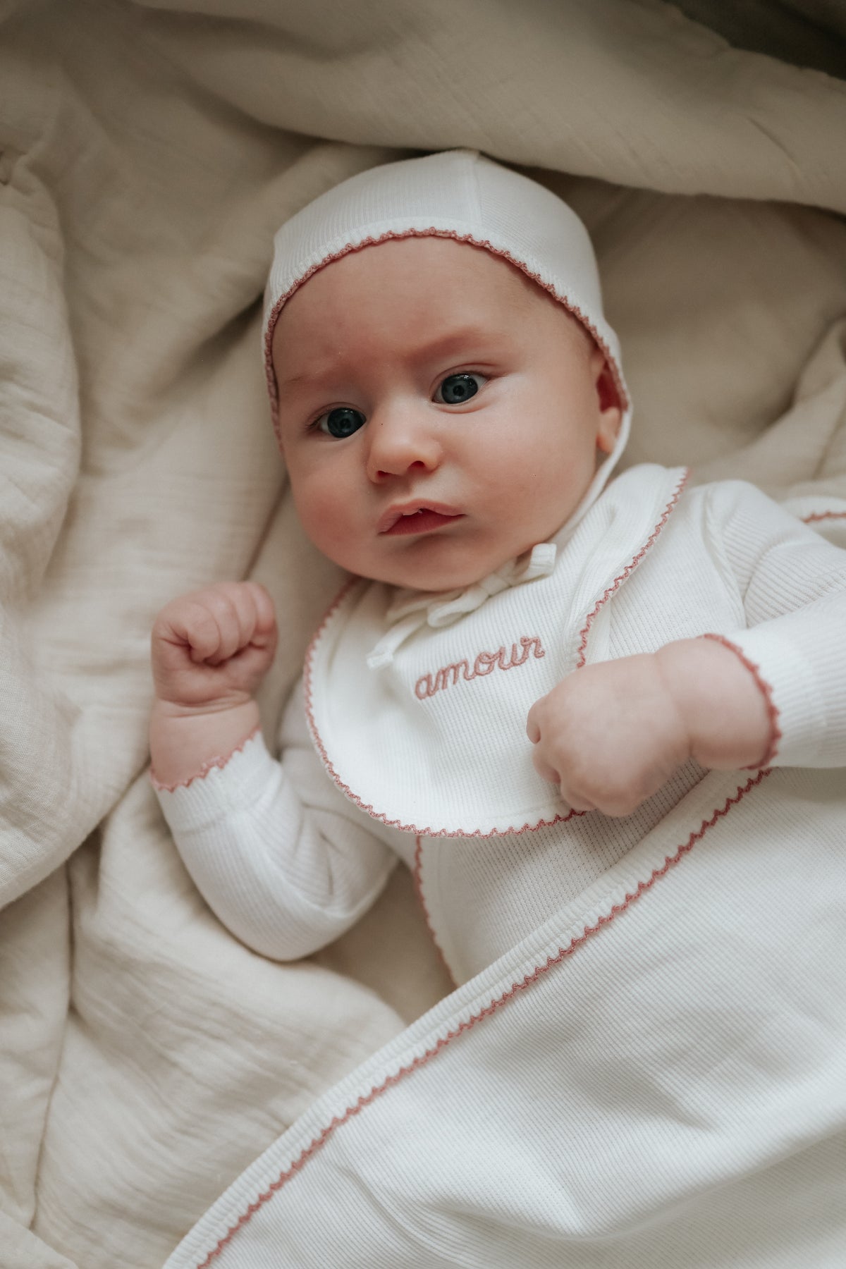 Mema Knits Amour Embroidered Layette Set - WW/Mauve