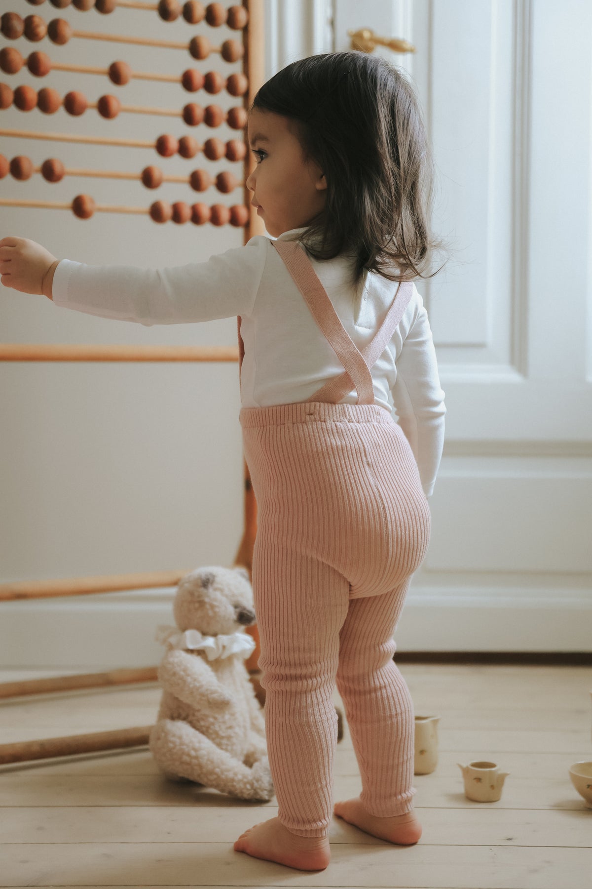 Mema Knits Overall & Collared Onesie -WW/Pale Pink