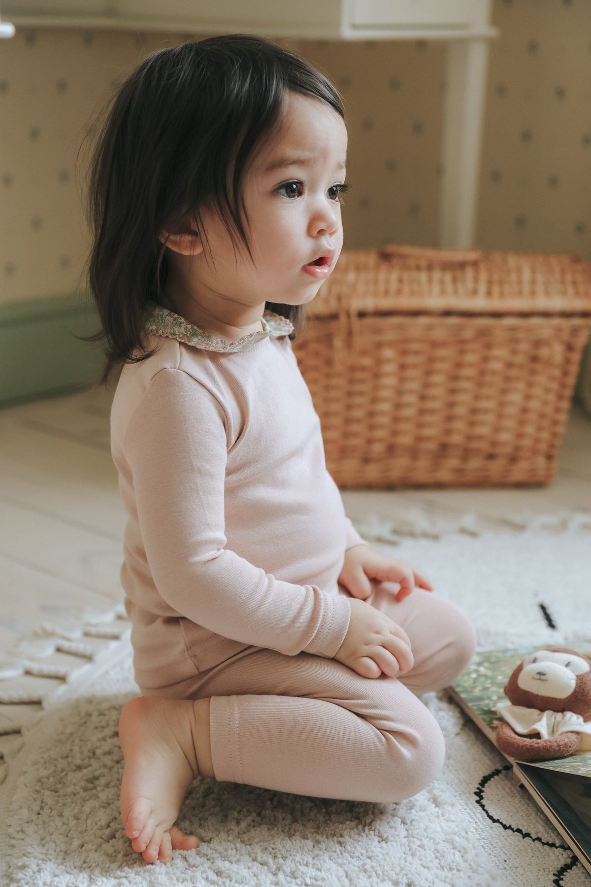 Mema Knits Printed Collar Top & Pants Set - Pink