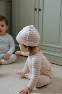 Mema Knits Rib Stripe Footie & Beanie - Pale Pink