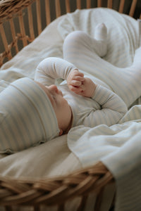 Mema Knits Rib Stripe Footie & Beanie - Light Blue