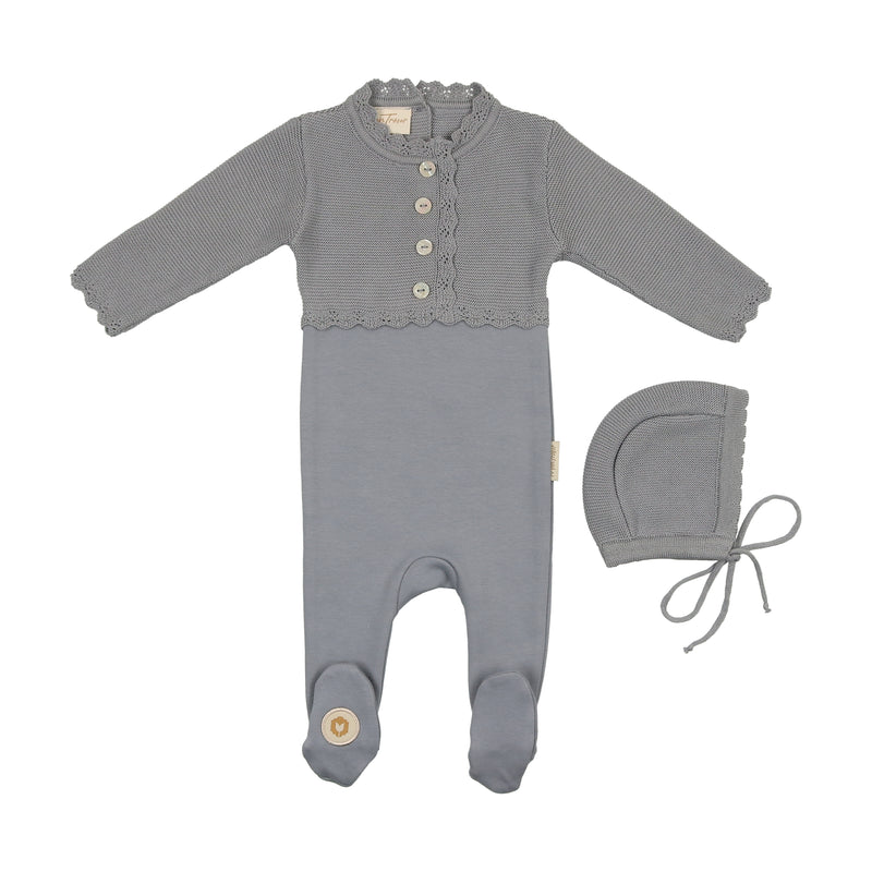 Mon Tresor Mock Footie, Cardigan & Hat Set