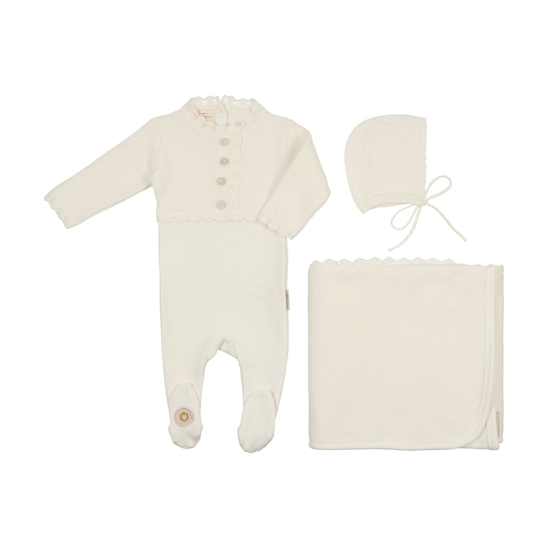 Mon Tresor Mock Footie, Cardigan & Hat Layette Set