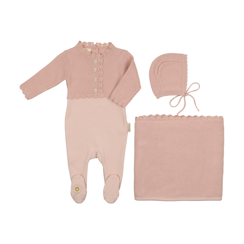 Mon Tresor Mock Footie, Cardigan & Hat Layette Set