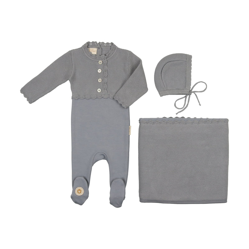 Mon Tresor Mock Footie, Cardigan & Hat Layette Set