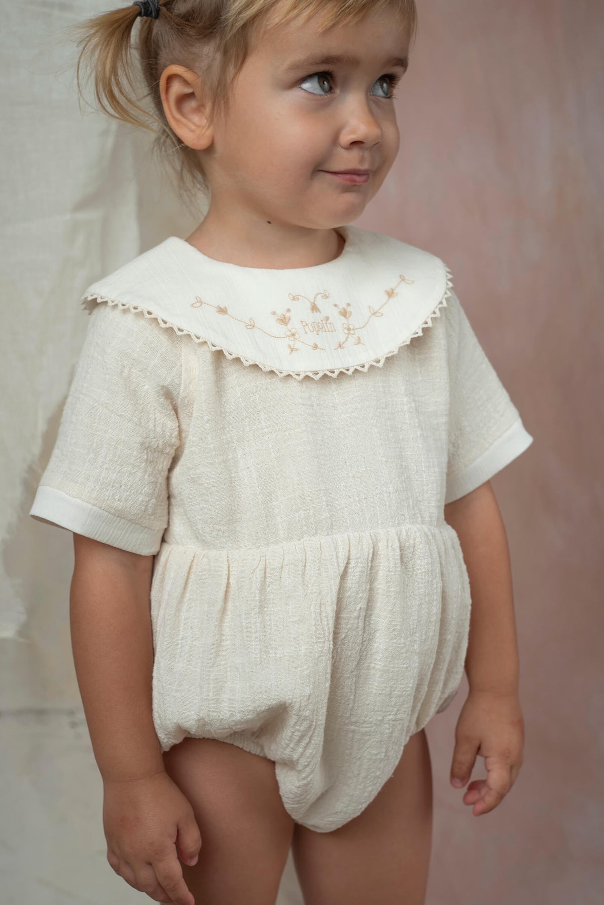 Popelin Embroidered Name Bib Romper