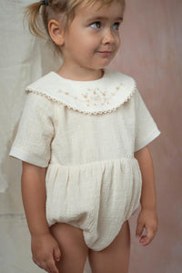 Popelin Embroidered Name Bib Romper
