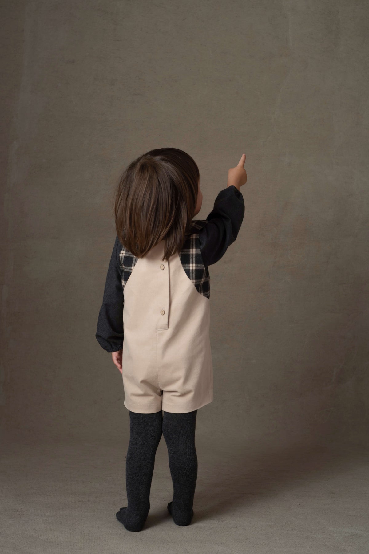 Popelin Beige Velvet Collar Romper