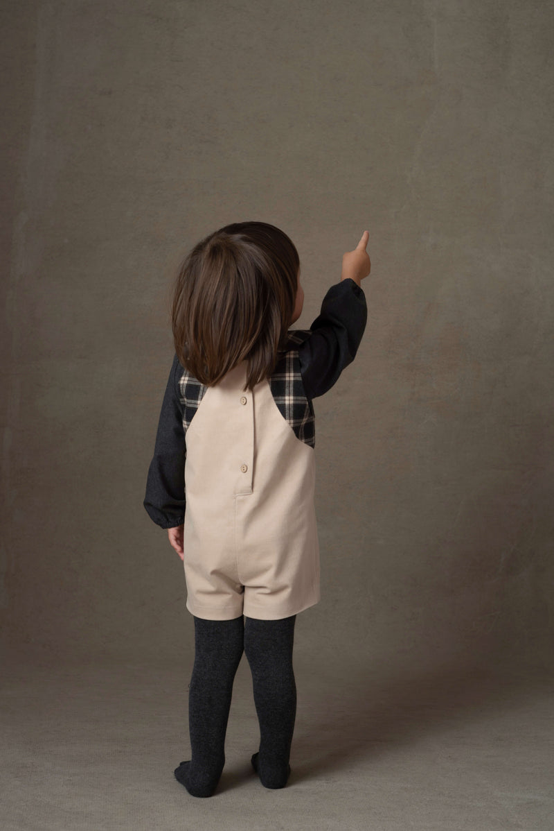 Popelin Beige Velvet Collar Romper