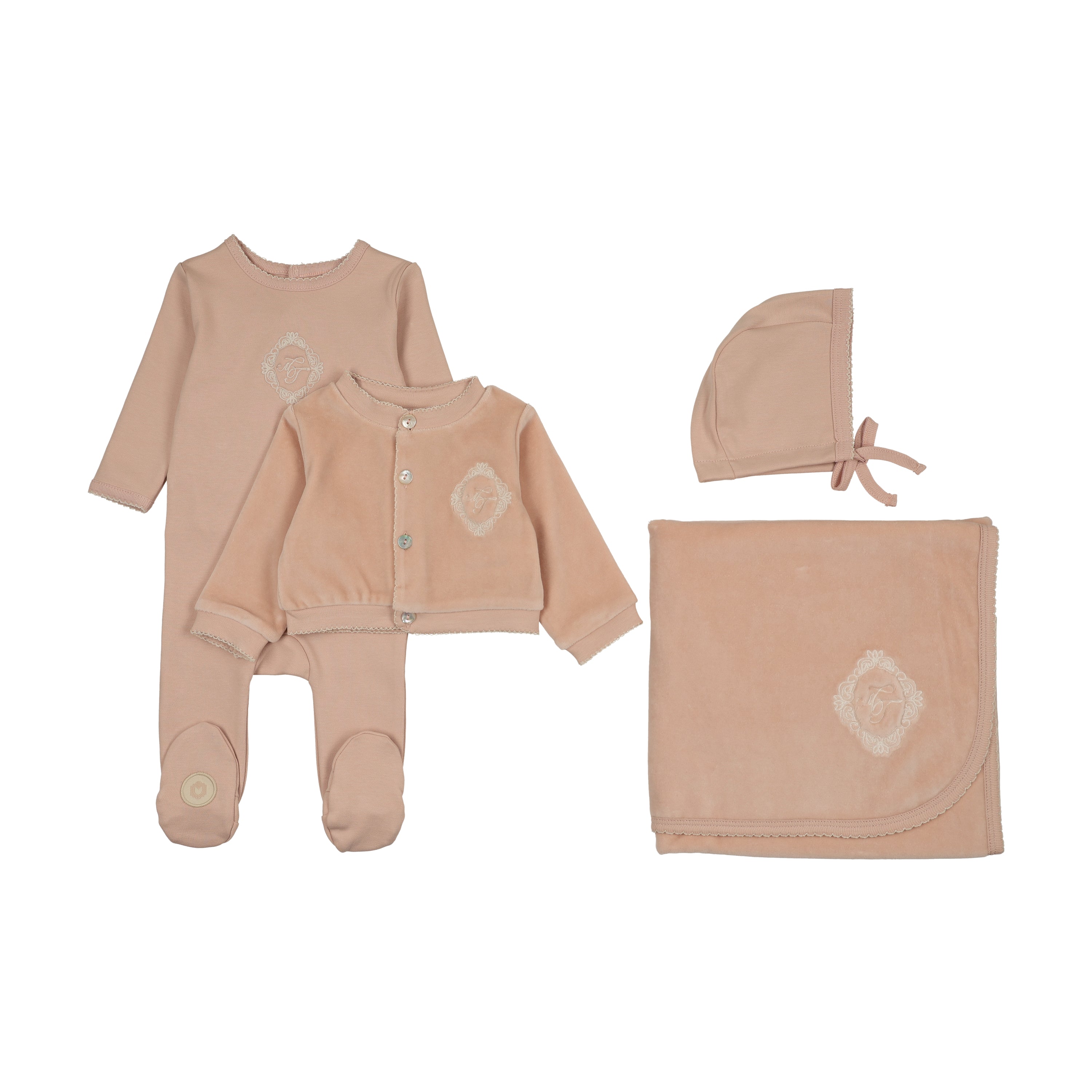 Mon Tresor Monogram Majesty Layette Set - Pink Whip