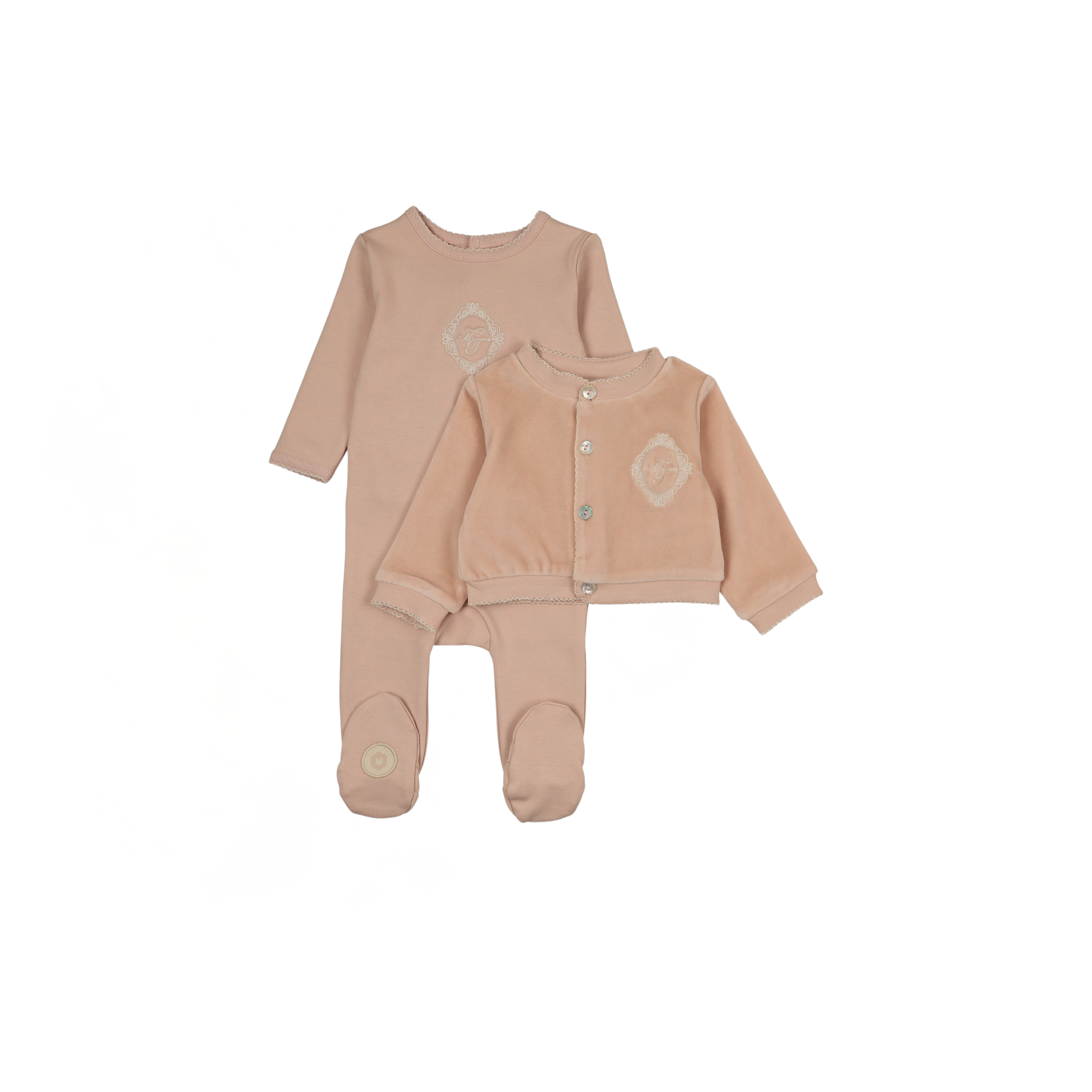 Mon Tresor Monogram Majesty Footie & Cardigan - Pink Whip