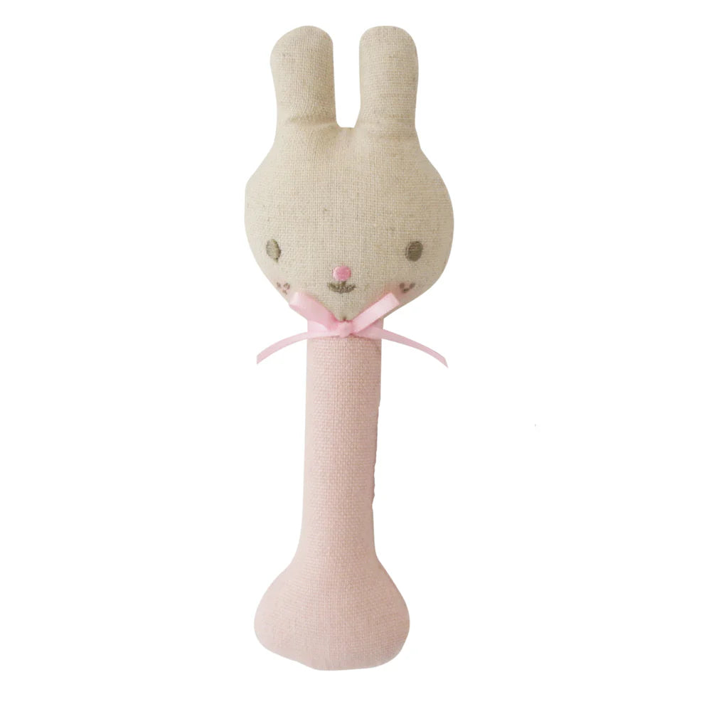 Alimrose Linen Bunny Stick Rattle - Pink