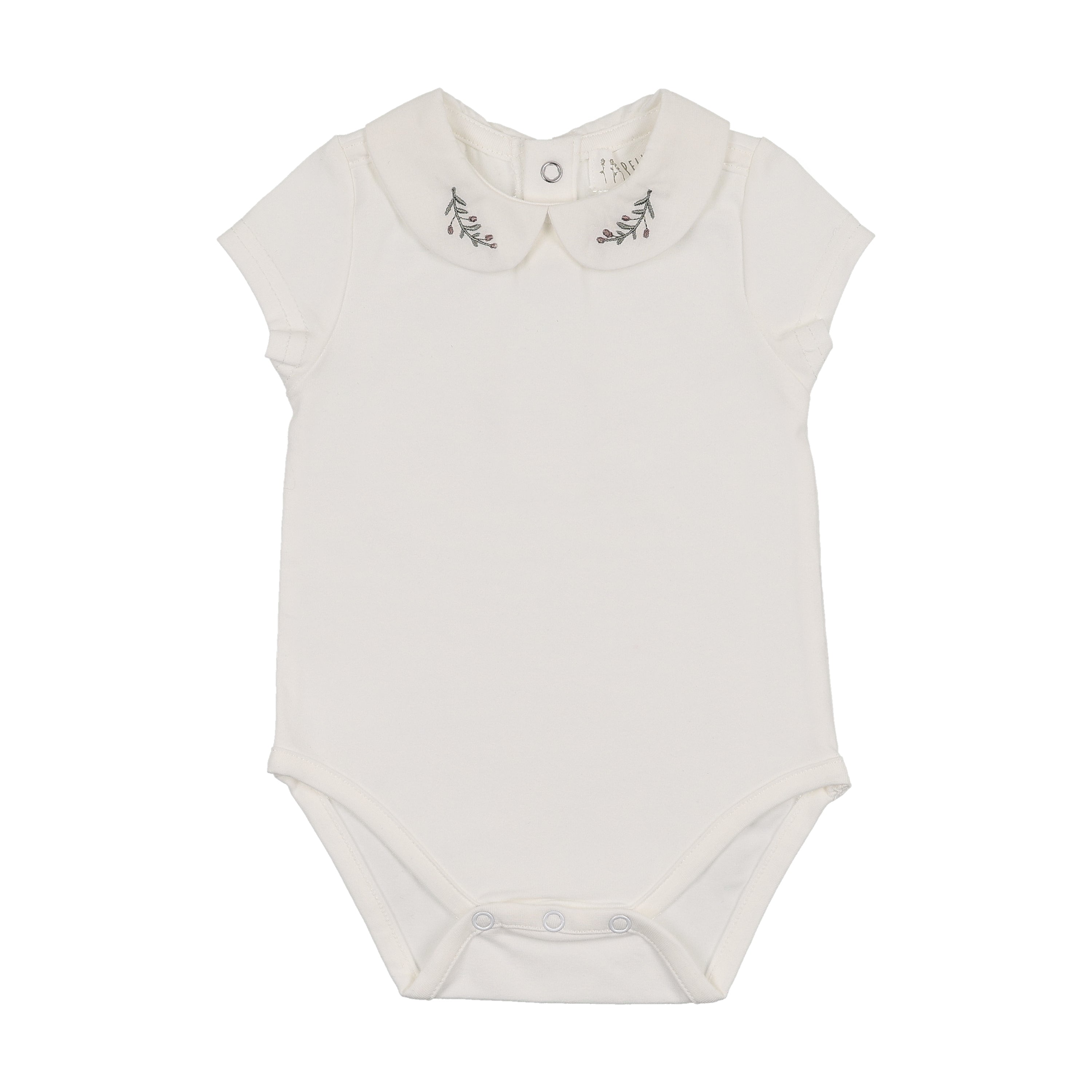 Peluche Short Sleeve Embroidered Collar Onesie - Cream/Olive