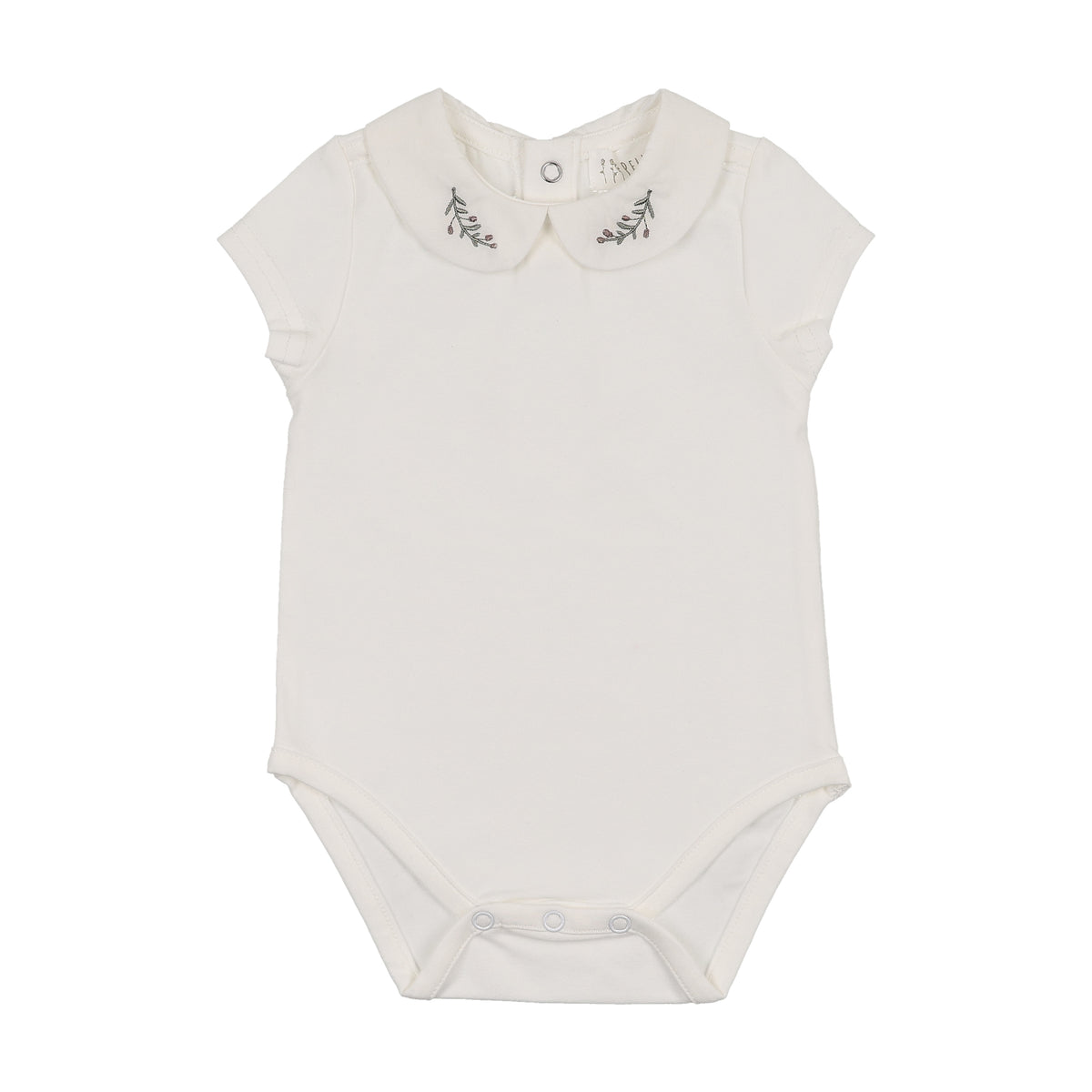 Peluche Short Sleeve Embroidered Collar Onesie - Cream/Olive
