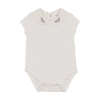 Peluche Short Sleeve Embroidered Collar Onesie - Cream/Olive