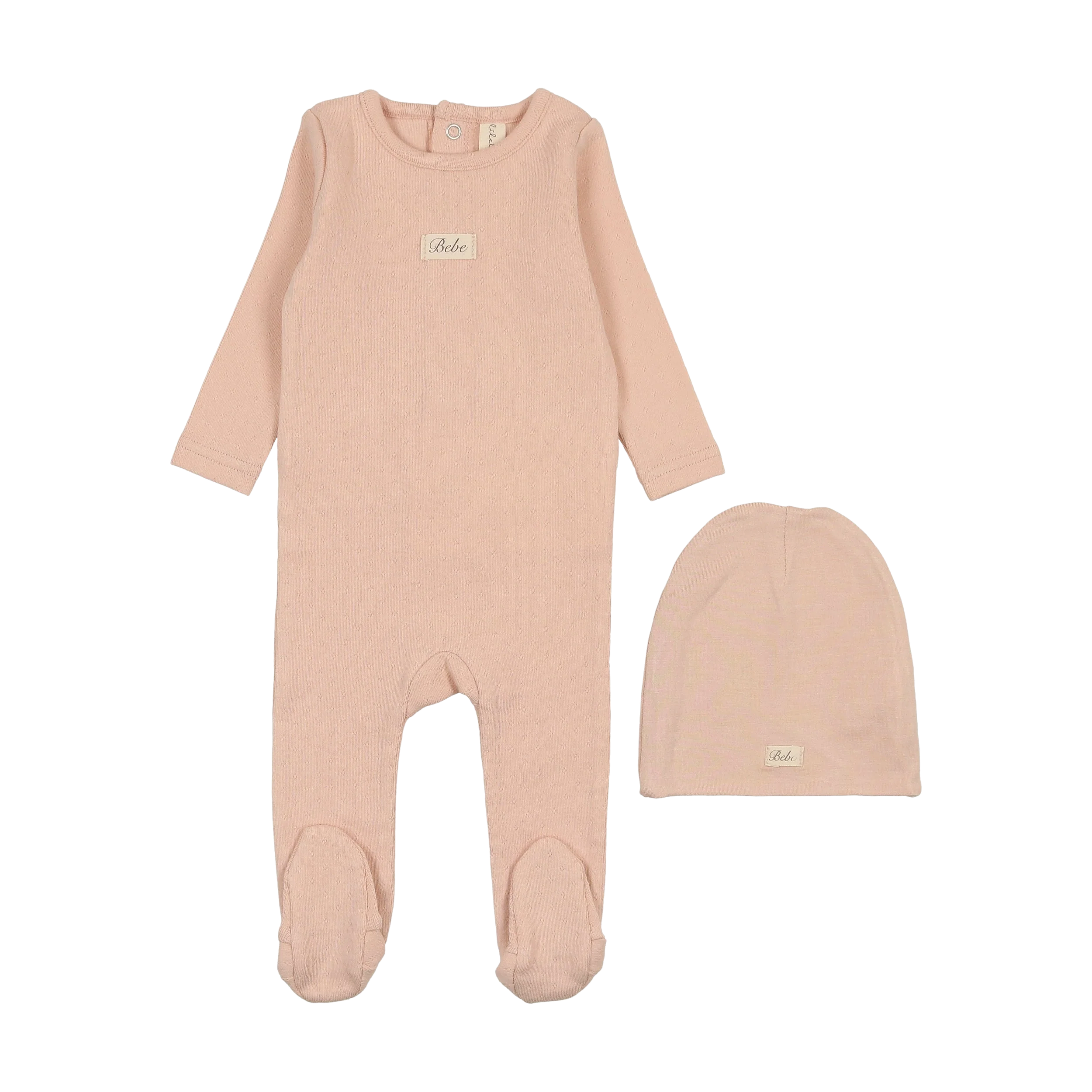 Lilette Pointelle Bebe Footie & Hat - Shell Pink