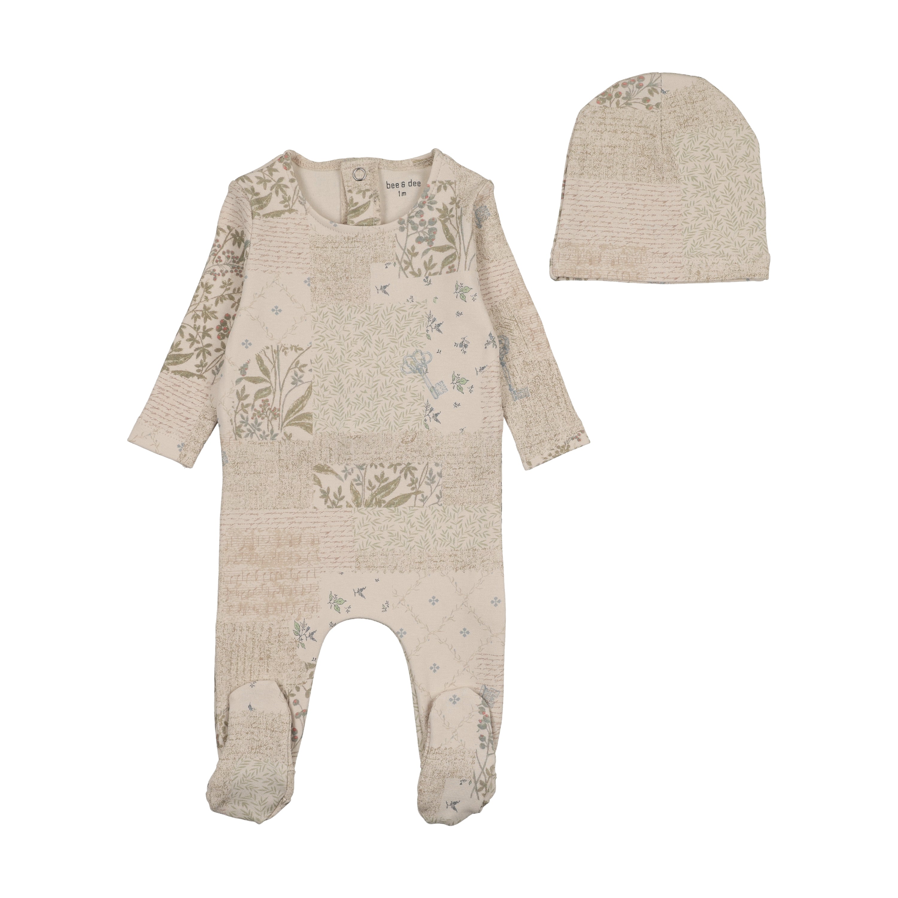 Bee & Dee Organic Paper Print Footie & Beanie - Boys Print