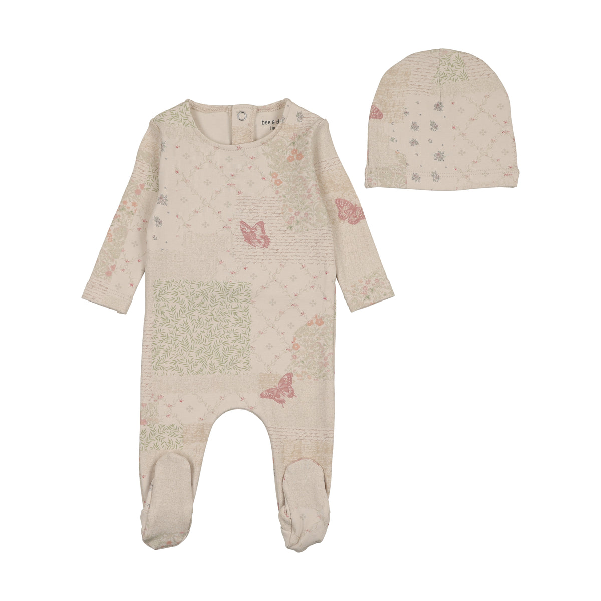 Bee & Dee Organic Paper Print Footie & Beanie - Girls Print