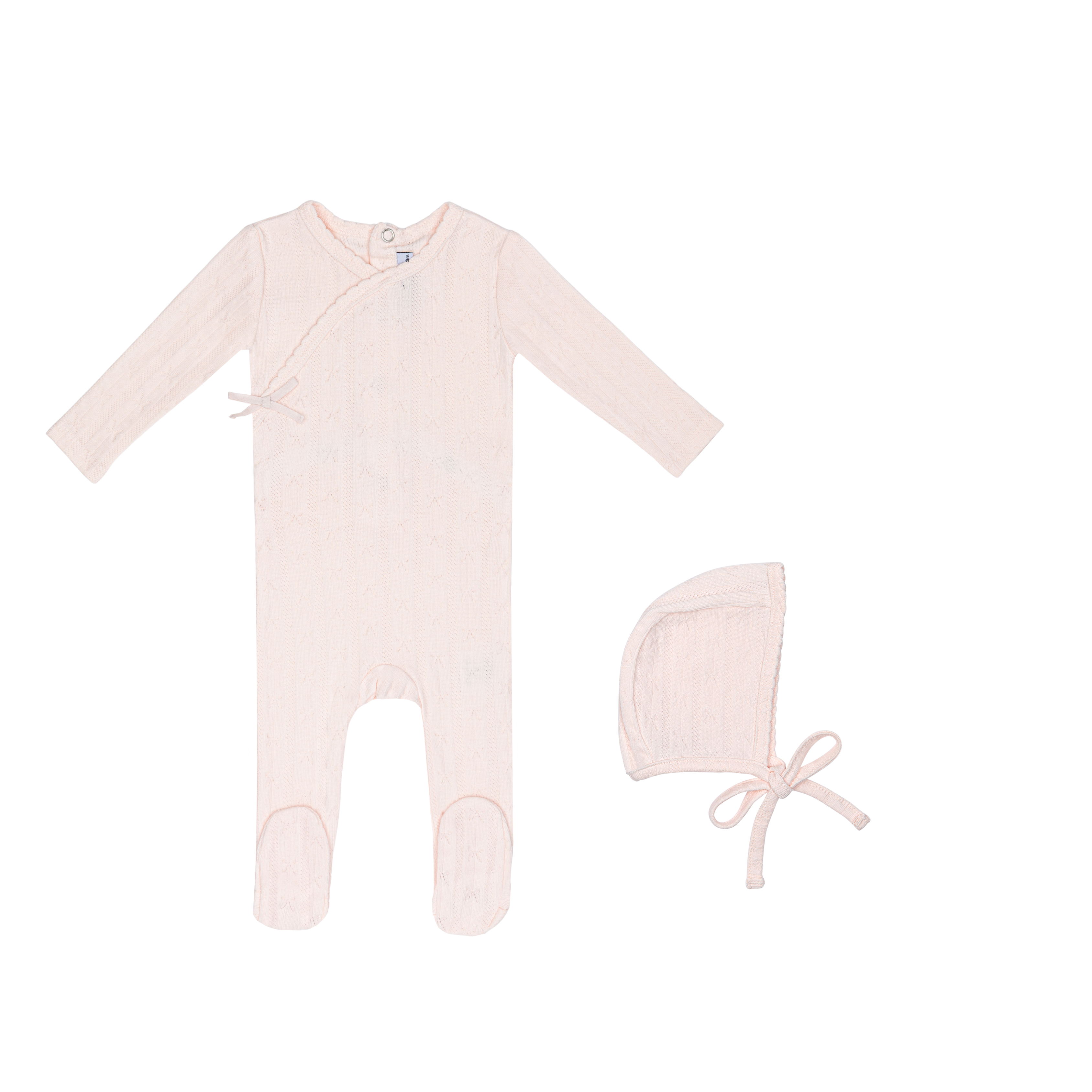 Minilabel Wrapover Pointelle Footie & Hat - Pink Butterfly