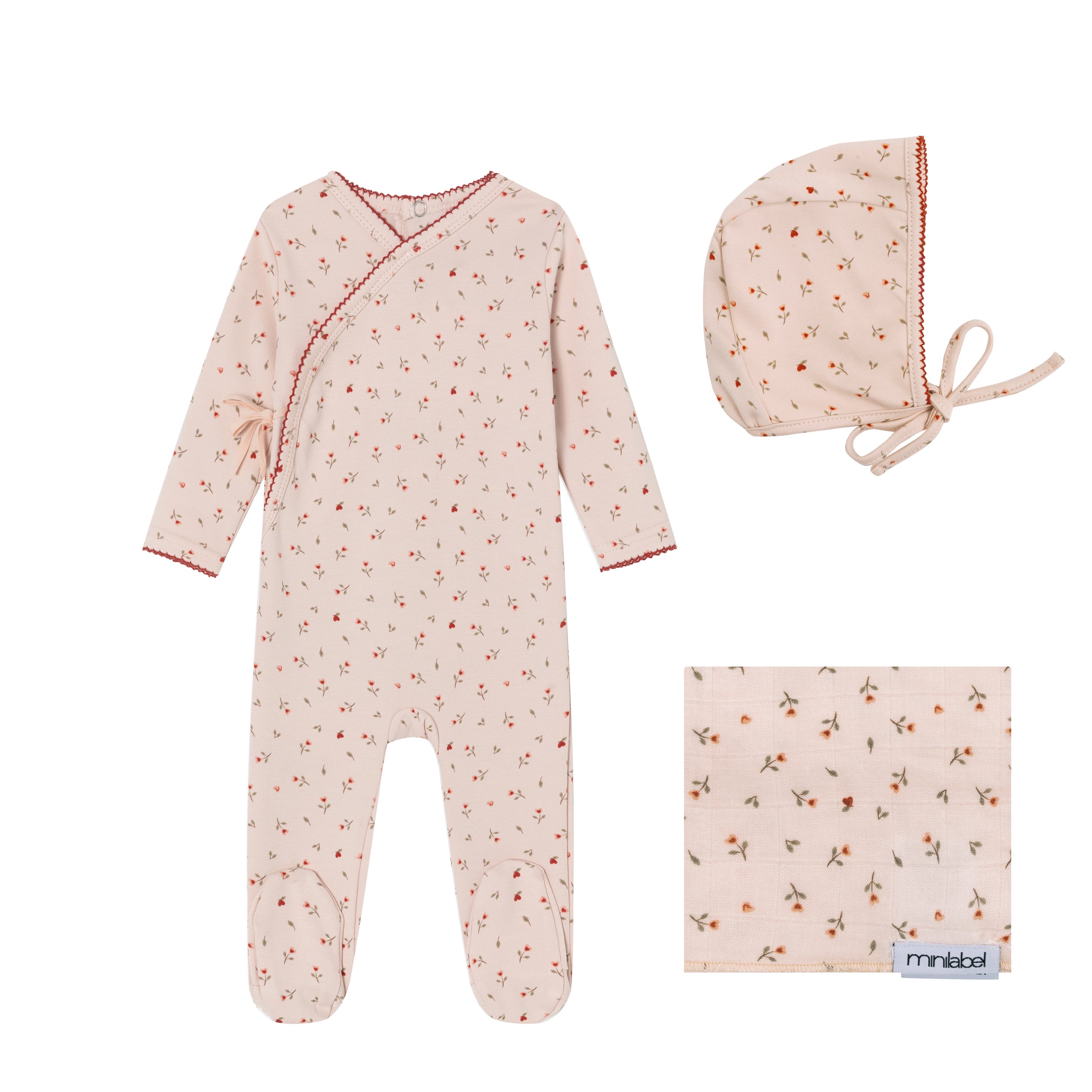 Minilabel Heart Printed Kimono Layette Set - Pink