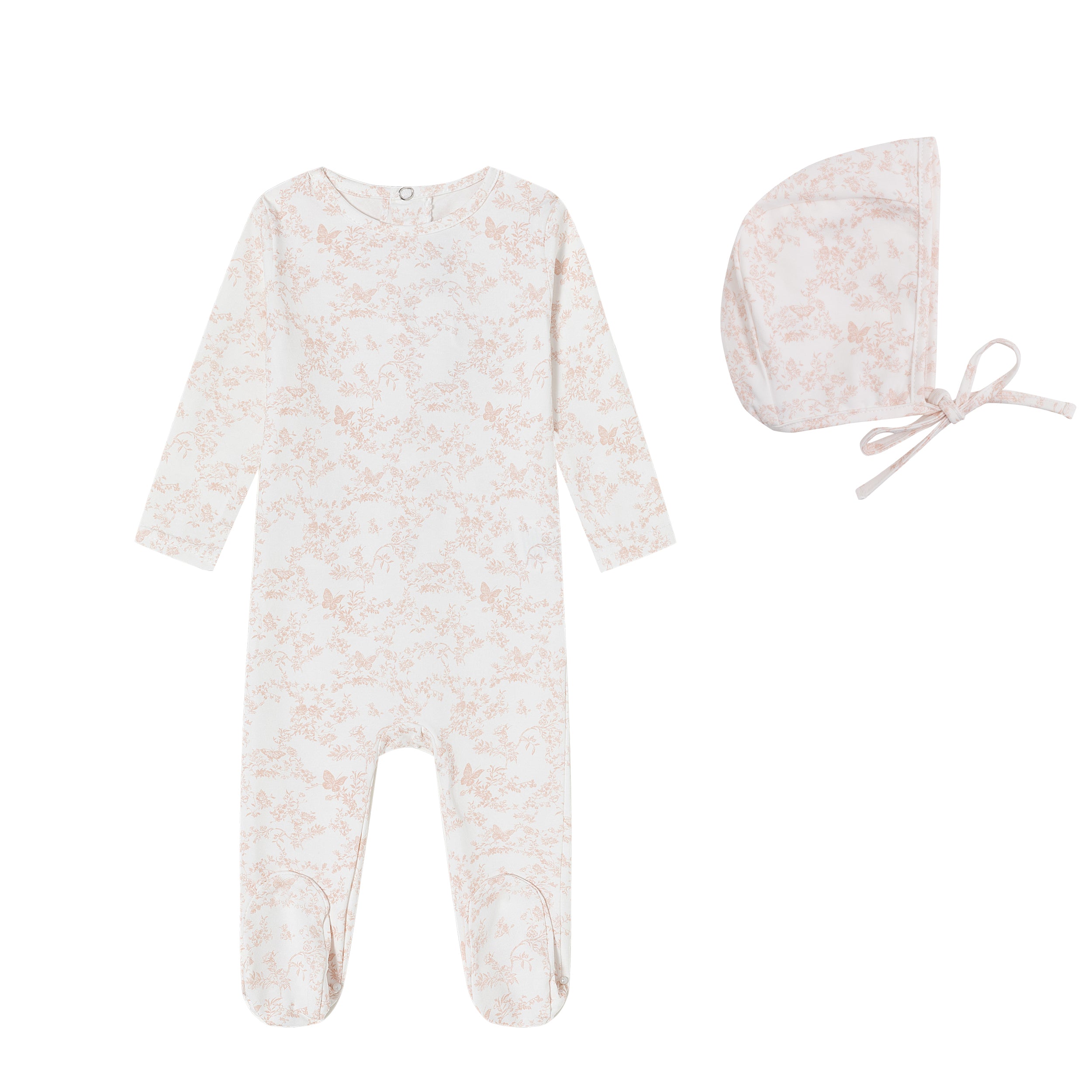 Minilabel Toile Footie & Bonnet - Pink Butterfly