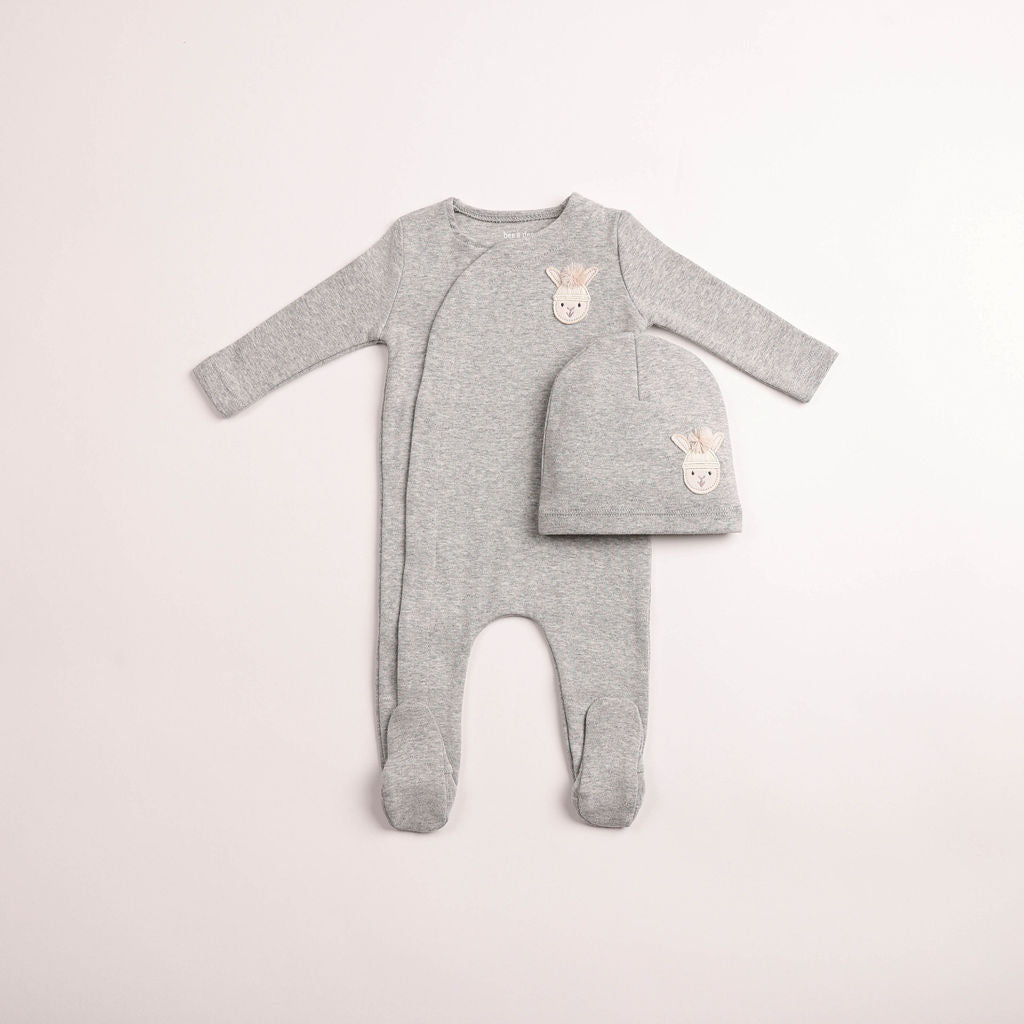 Bee & Dee Pompom Bunny Wrap Footie & Beanie - Grey Heather