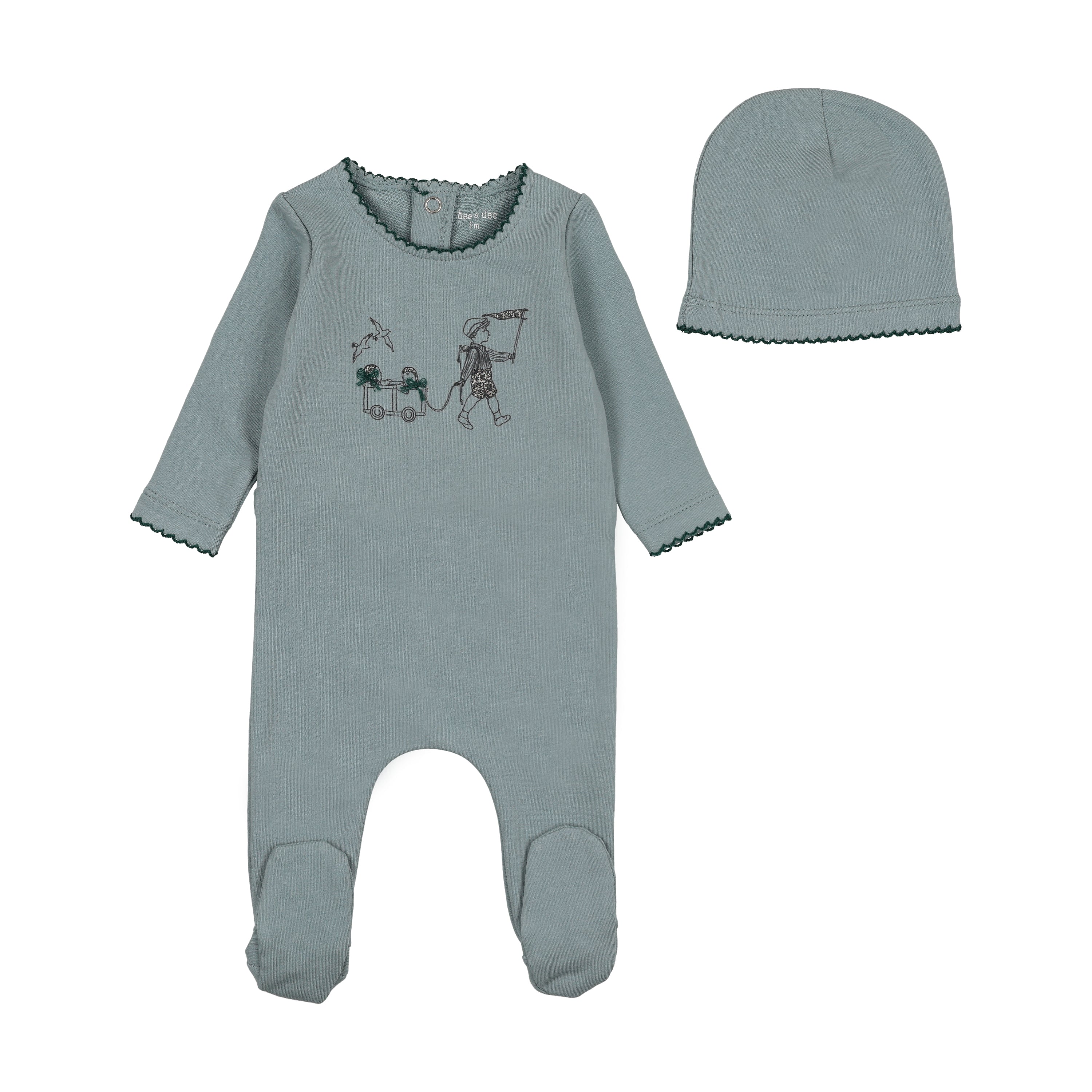 Bee & Dee Promenade Footie & Beanie- Blue Fog