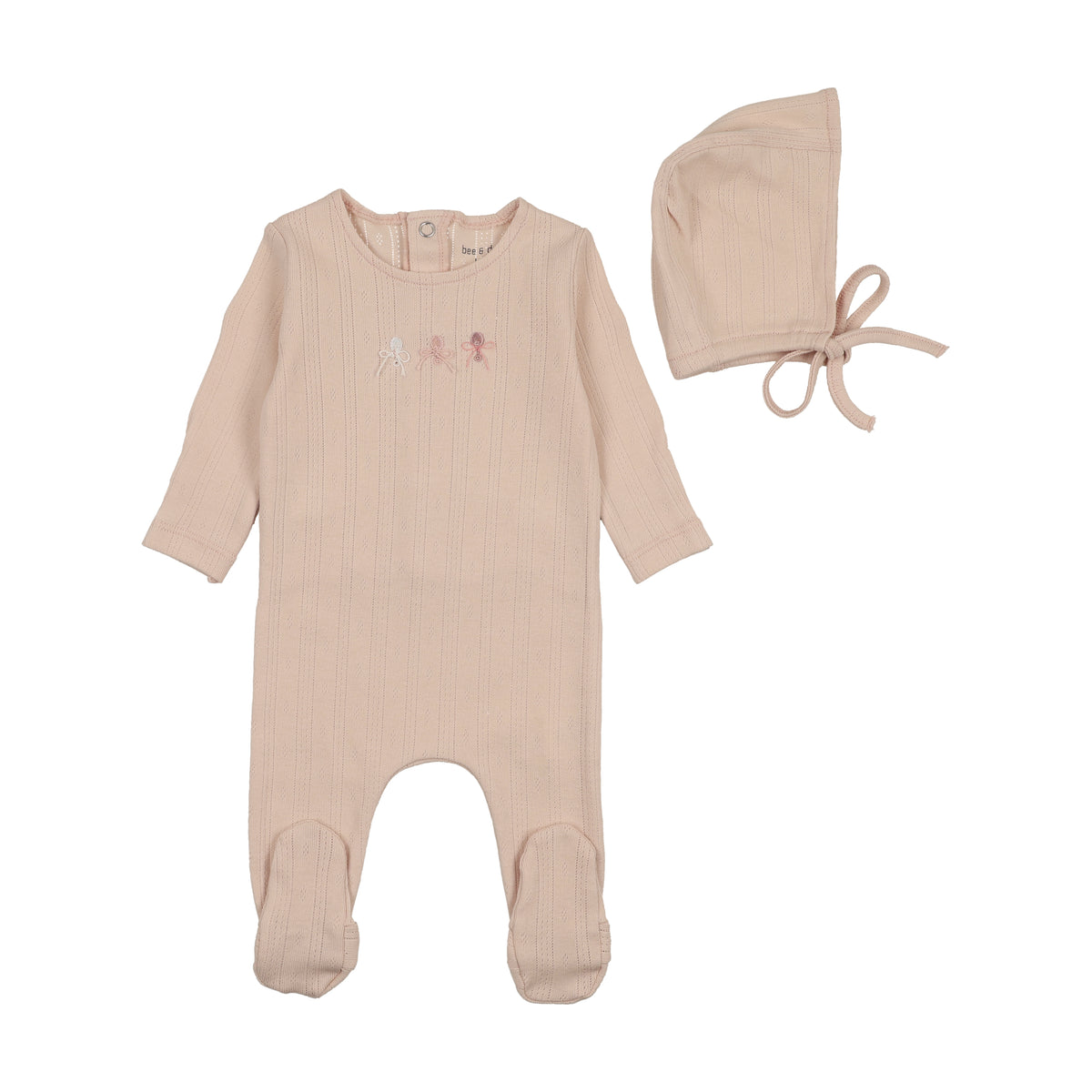 Bee & Dee Rattles Pointelle Footie & Bonnet - Pastel Pink