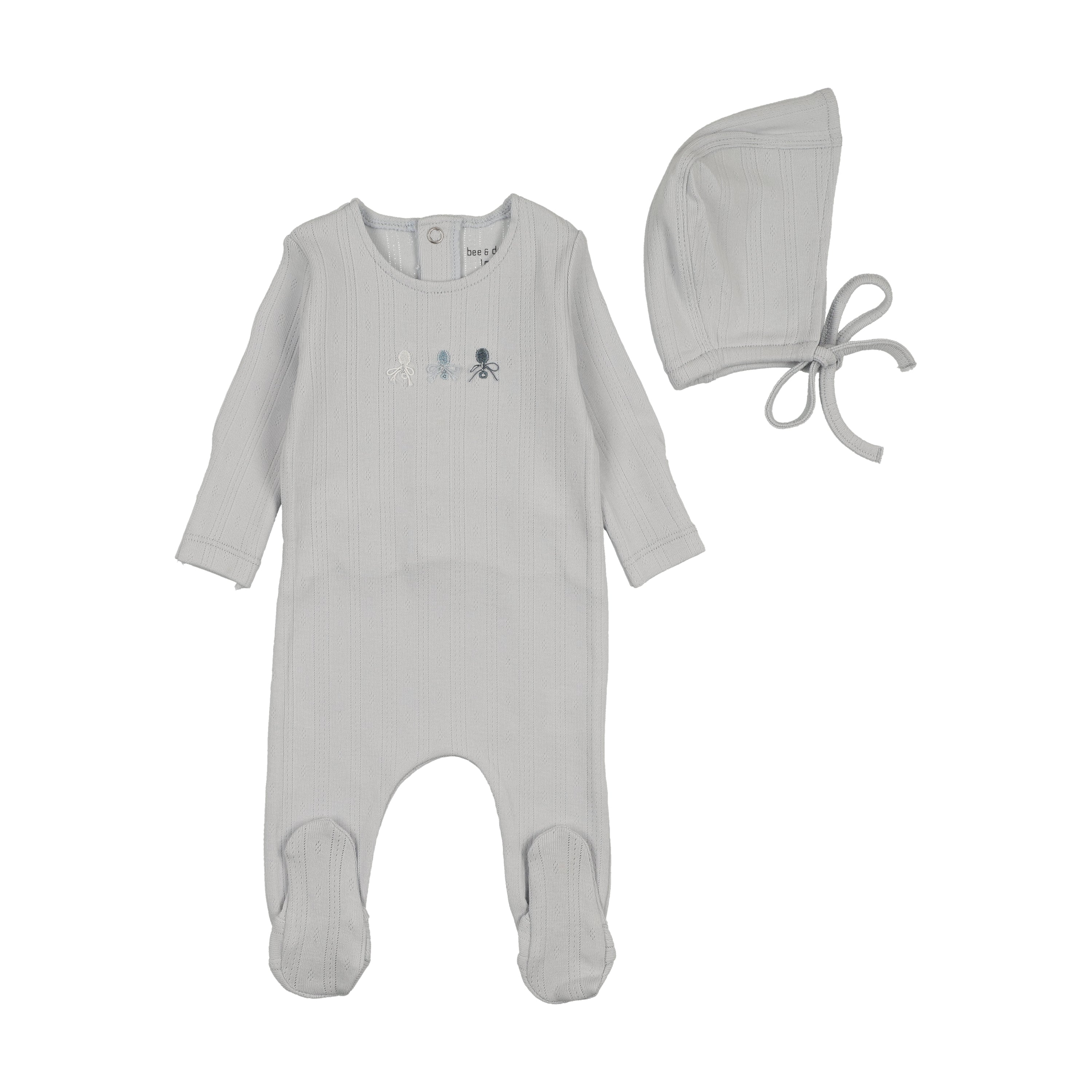 Bee & Dee Rattles Pointelle Footie & Bonnet - Sky Blue