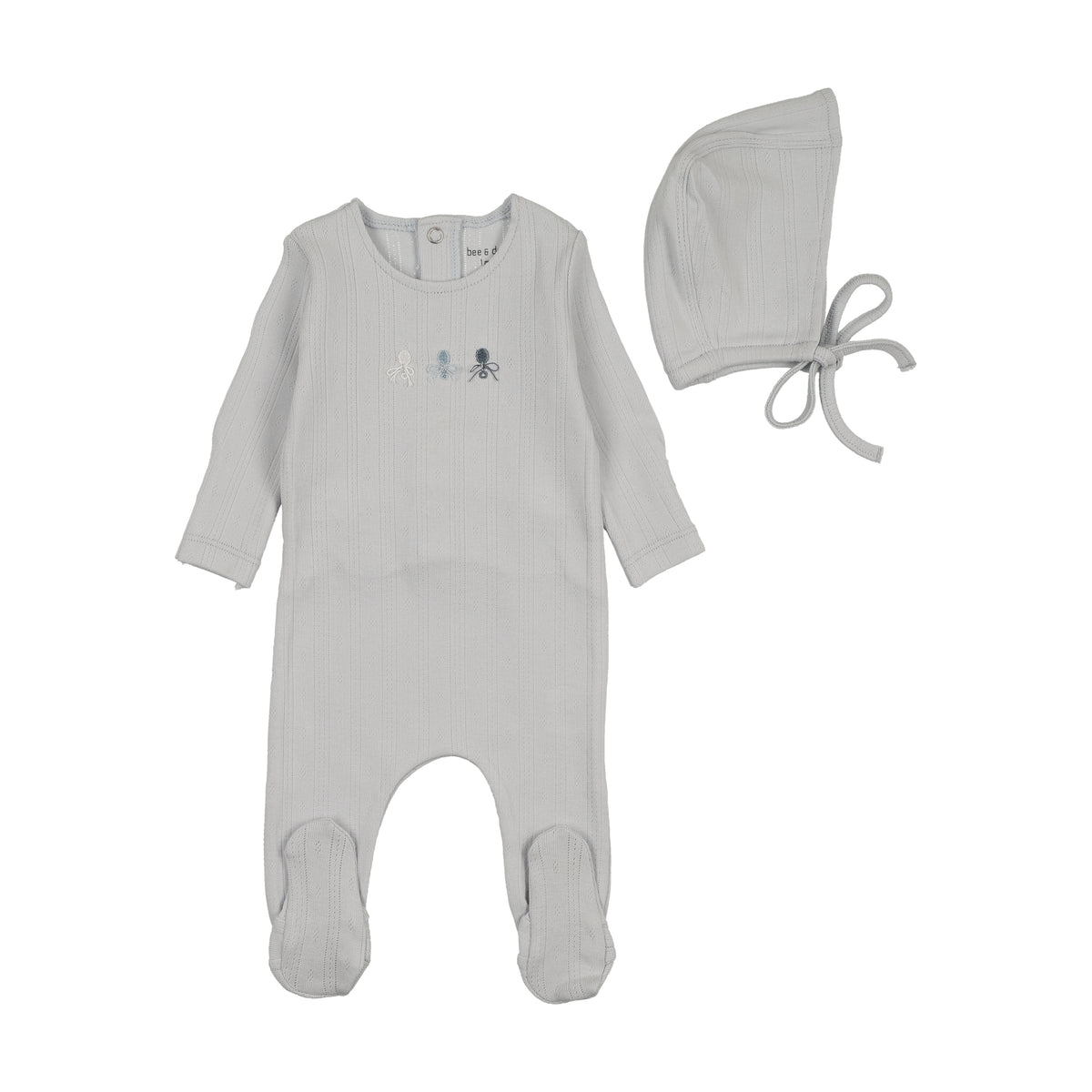 Bee & Dee Rattles Pointelle Footie & Bonnet - Sky Blue