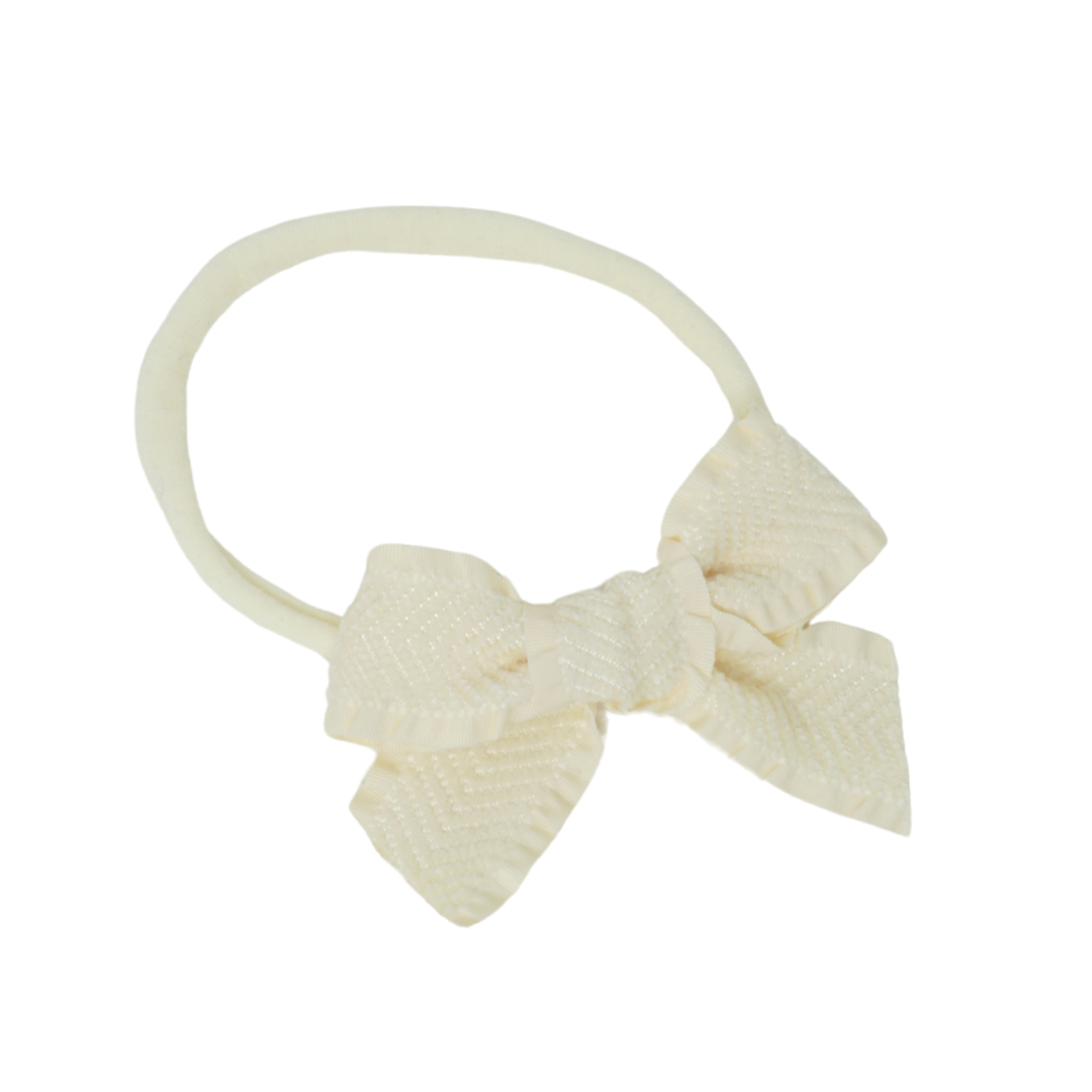 Bandeau Ruffle Herringbone Headband - Cream