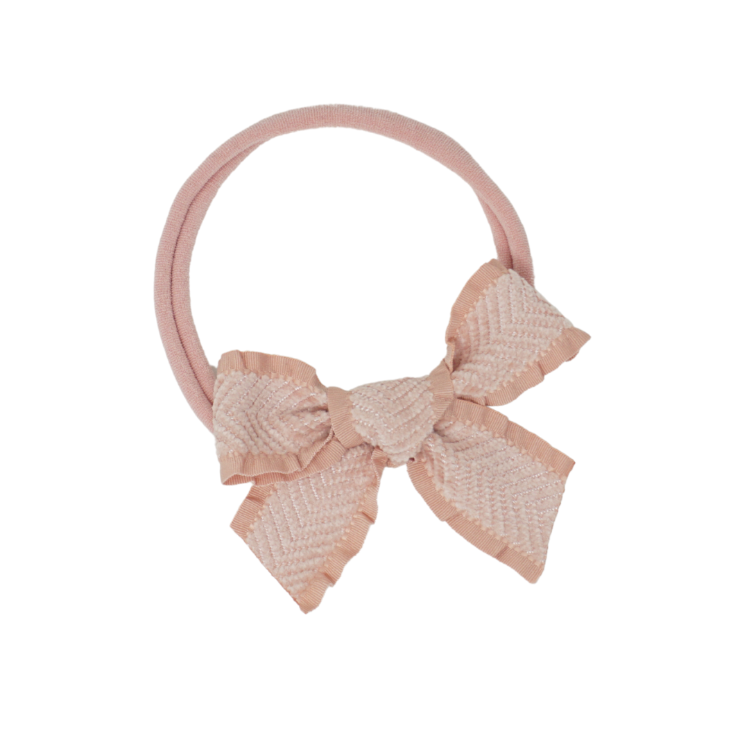 Bandeau Ruffle Herringbone Headband - Pink