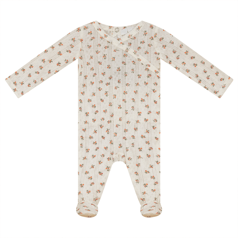 So Loved Pointelle Floral Mock Wrap Footie