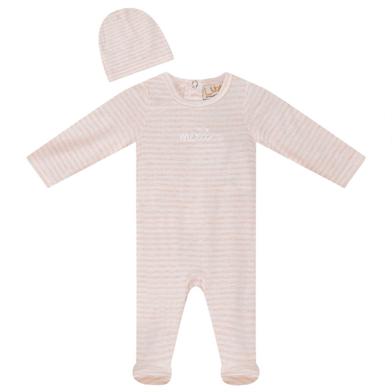 Lux Baby Striped Pointelle Merci Footie & Beanie Set