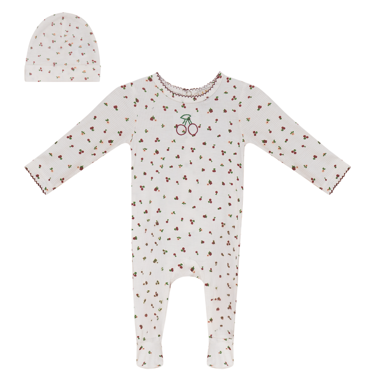 Lux Scattered Cherries Footie & Hat