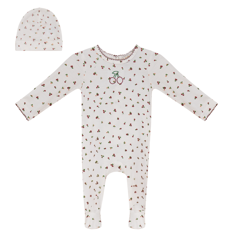 Lux Scattered Cherries Footie & Hat