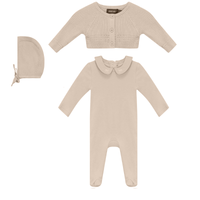 Space Grey Jersey Footie, Cardigan & Bonnet Set