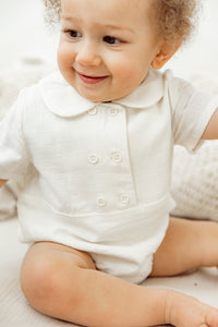 Space Grey Ivory Linen Double Breasted Shirt Romper