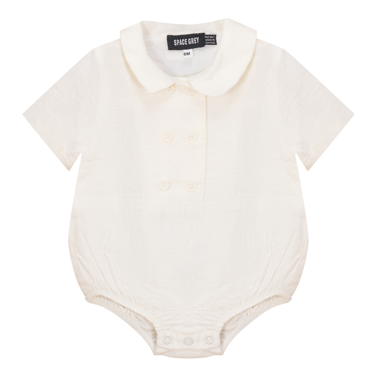 Space Grey Ivory Linen Double Breasted Shirt Romper