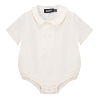 Space Grey Ivory Linen Double Breasted Shirt Romper