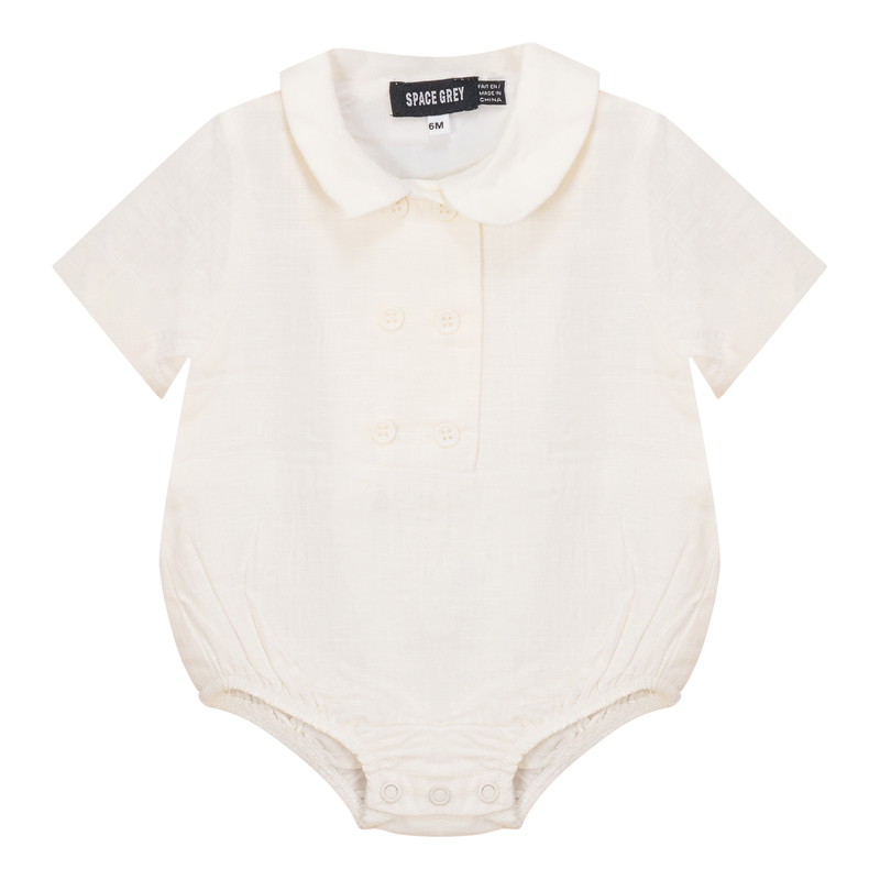 Space Grey Ivory Linen Double Breasted Shirt Romper