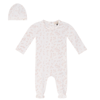 Fragile Pink Baby Leaves Print Footie & Hat