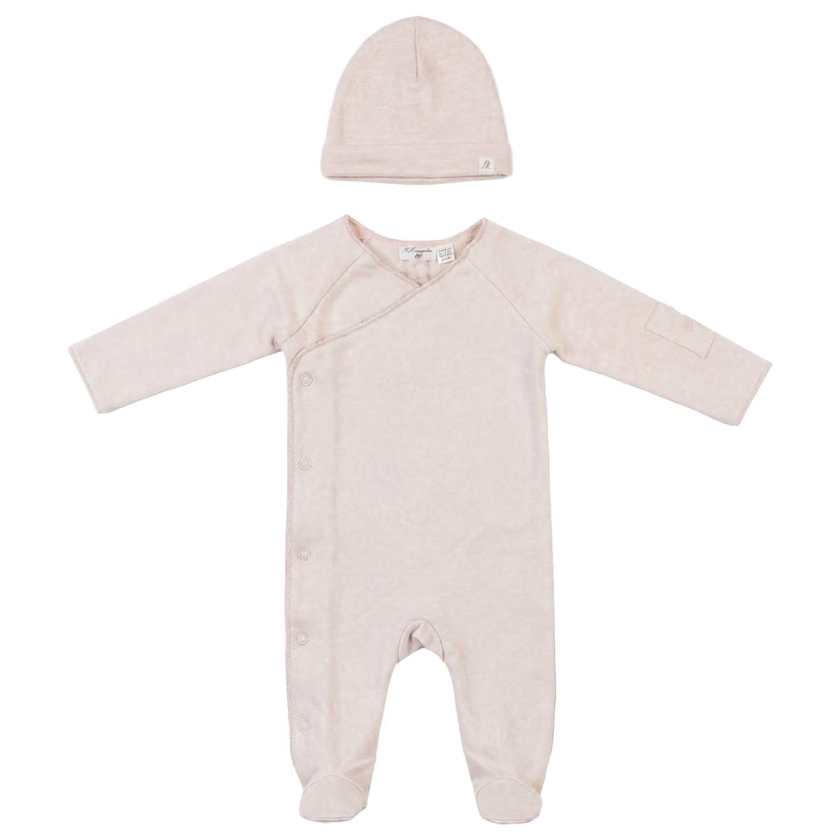 Little Fragile Solid Wrap Footie & Beanie- Blush