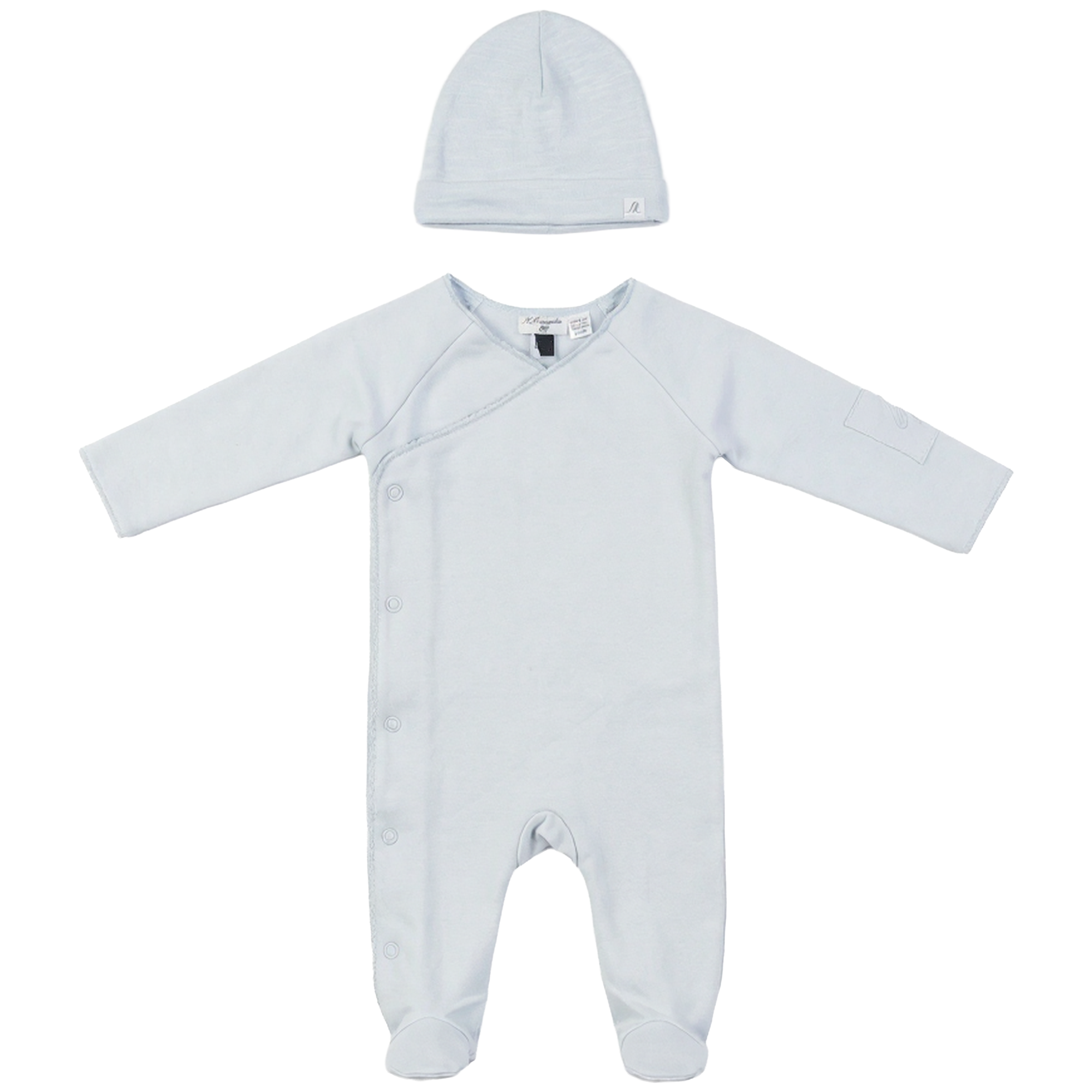 Little Fragile Solid Wrap Footie & Beanie- Blue