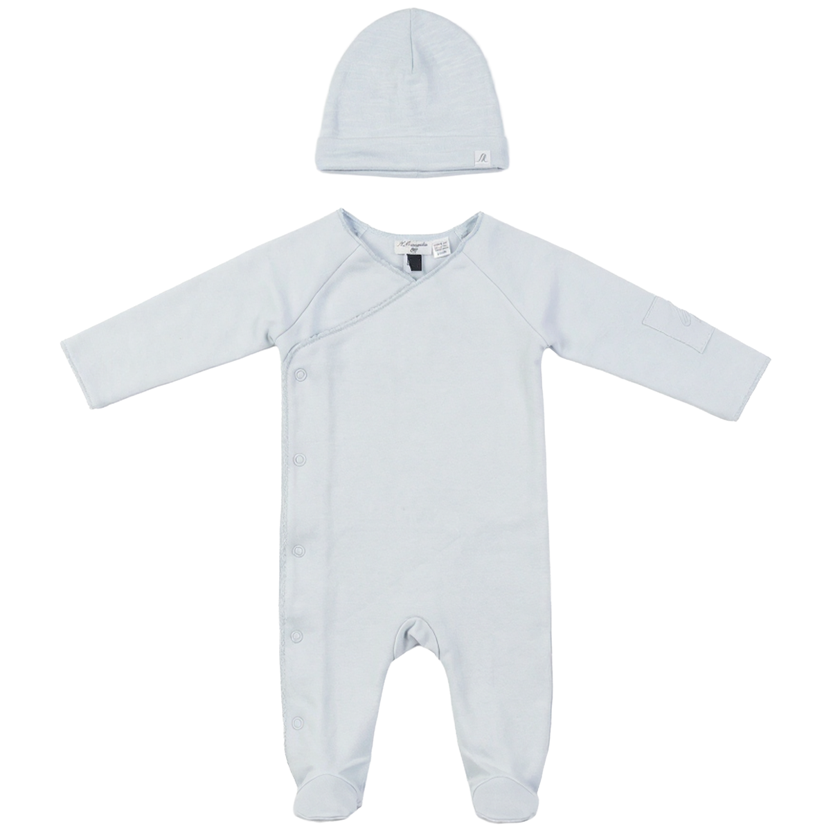 Little Fragile Solid Wrap Footie & Beanie- Blue